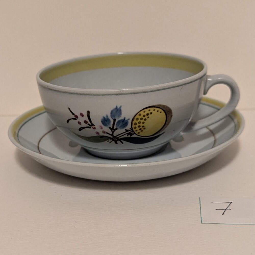 Vintage Handpainted Arabia Finland Windflower Teacup and Saucer with Flaw